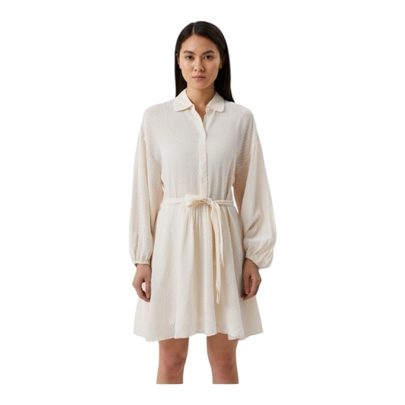 MAJE | $374 Rialto Ivory Textured Long Sleeve Belted Mini Dress, Size 4 (EU 36) - Picture 3 of 12